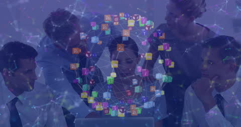 Business Team Analyzing Social Media and Data Network