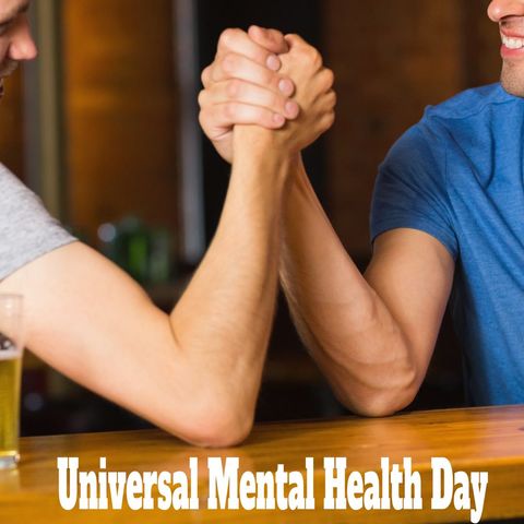 two men arm wrestling celebrating mental health awareness - Download Free Stock Templates Pikwizard.com