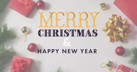 Festive Merry Christmas and Happy New Year Greeting with Decorations