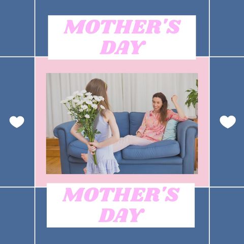 Daughter Surprise Mother with Flowers on Mother's Day at Home