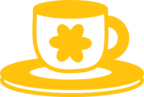 Yellow illustrated floral cup on transparent background isolated