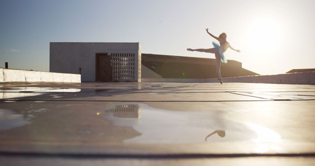 Ballerina Dancing on Rooftop at Sunrise - Download Free Stock Images Pikwizard.com