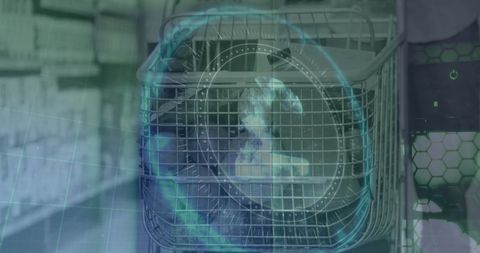 Futuristic shopping cart concept with digital overlay