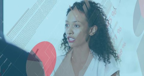 Financial Data Overlay on Professionals in Business Meeting