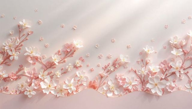 Blush paper flower border featuring scalloped edge, layered origami blossoms
