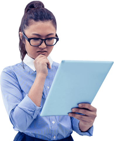 focused asian businesswoman using transparent tablet organizer - Download Free Stock Videos Pikwizard.com