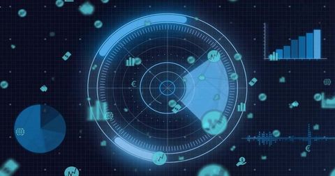 Futuristic HUD Interface with Analytics and Data Visualization Elements