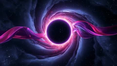 Cosmic Vortex with Magenta Ribbons in Deep Space Atmosphere