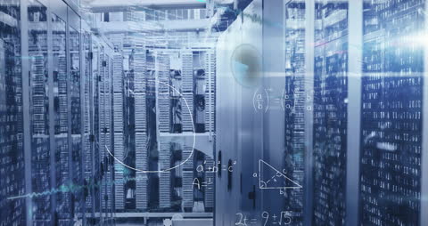 Mathematical Equations Overlay on Modern Data Center Servers