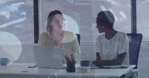 Diverse business collaboration with digital interface integration