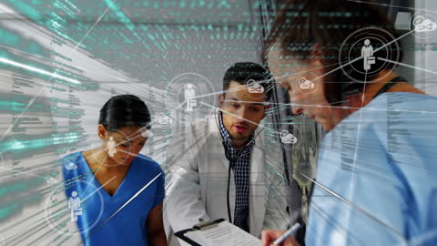 Medical Team Collaborating in Futuristic Digital Interface