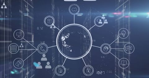 Futuristic Digital Interface with Global Network Icons - Download Free Stock Images Pikwizard.com