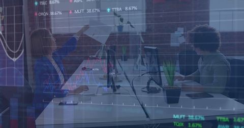 Financial Data Overlaid on Diverse Business Team in Office - Download Free Stock Images Pikwizard.com