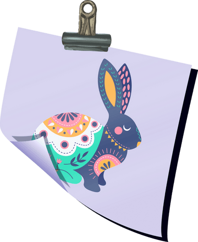 transparent binder clip holding paper with artistic patterned rabbit design - Download Free Stock Videos Pikwizard.com