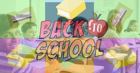 Back to School Graphic with Smiling Schoolchildren