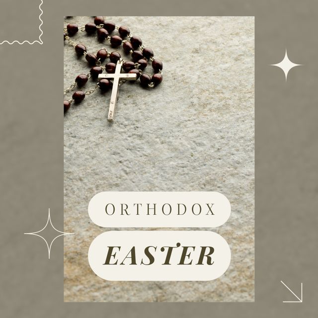 Orthodox Easter Rosary with Cross Laying on Stone - Download Free Stock Templates Pikwizard.com