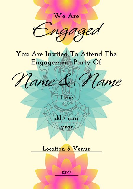 Elegant Engagement Invitation Template with Indian Pattern Design - Download Free Stock Templates Pikwizard.com