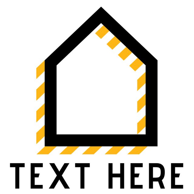 Promoting construction services, the bold house outline with caution stripes conveys safety and structure. Ideal for home renovation ads or safety campaign materials.