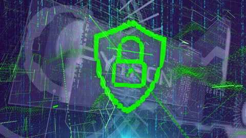 Digital Security Concept with Glowing Padlock and Data Overlay