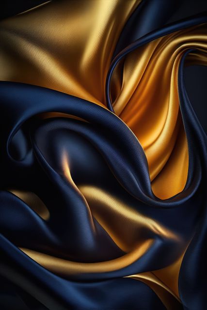 Abstract representation of gold and blue satin fabric, perfect for backgrounds, packaging designs, textile industry promotions, or luxury branding elements. Excellent for adding a touch of elegance and sophistication to presentations and digital artwork.