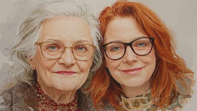 Elegant Mother and Daughter Portrait with Matching Eyeglasses