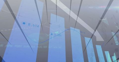 Holographic Dashboard with Blue Bar Chart and Line Graph in Control Room