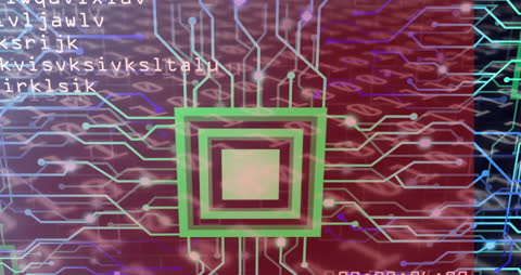 Abstract Digital Circuit Board with Glowing Tech Icons