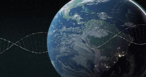 DNA Helix Wrapping Earth Representing Global Genetics, Connectivity and Biotech Innovation