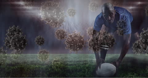 Rugby Player in Storm of Particles on Field
