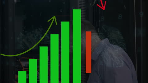 Engineer in Server Room with Data Growth Graph Overlay