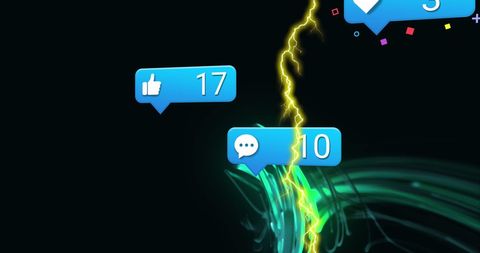 Abstract social media engagement with digital lightning effect