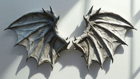 artistic dragon-like wings sculpture on minimalist gallery wall - Download Free Stock Images Pikwizard.com