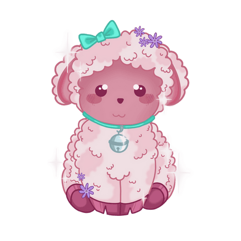 Cute lamb with pastel bow and bell on transparent background