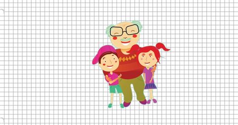 Grandfather Hugging Grandchildren , Joyful Family Cartoon - Download Free Stock Images Pikwizard.com