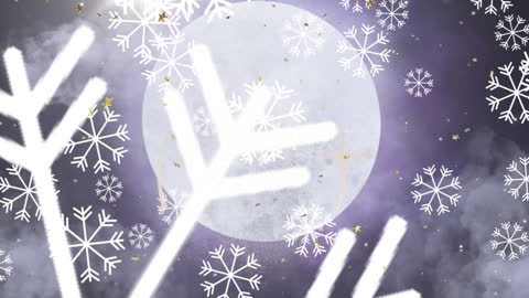 Frosty Winter Moon with Falling Snowflakes