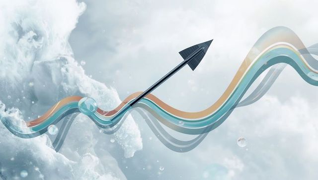 Futuristic arrow exploring digital waves in 3d space