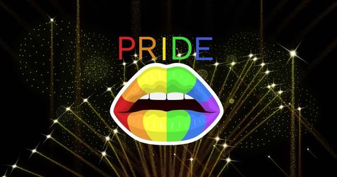 Vibrant pride lips with rainbow theme and fireworks
