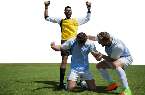 Joyful Football Players Celebrating Victory on Transparent Background