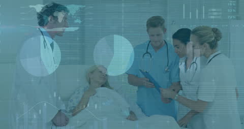 Animated Healthcare Data Overlay on Doctor and Patient Scene