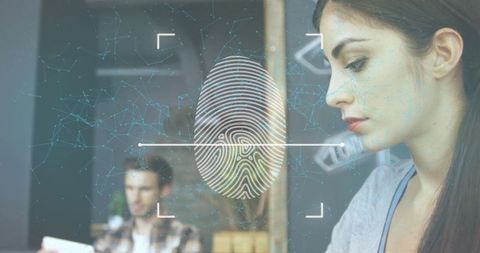 Woman experiencing biometric authentication in innovative office