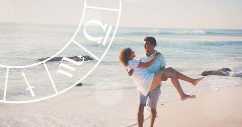 Playful Romantic Couple on Beach Vacation at Sunrise