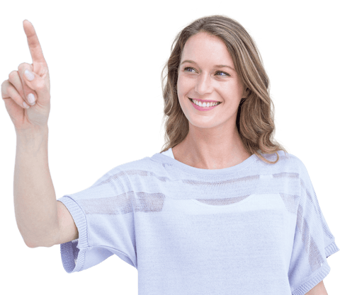 Smiling Woman Pointing Finger Isolated on Transparent Background