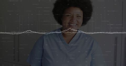 Smiling doctor with data visualization overlay