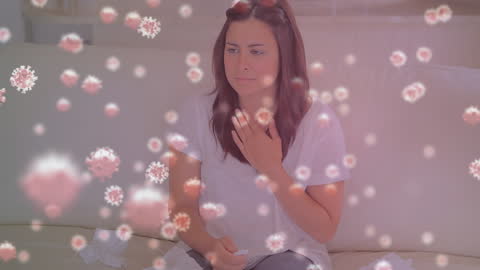 Woman Experiencing Allergy with Animated Virus Cells