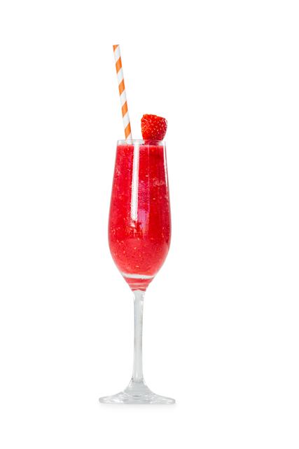 Glass of a strawberry cocktail on white background