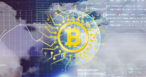 Bitcoin Cryptocurrency with Global Digital Data Background - Download Free Stock Images Pikwizard.com