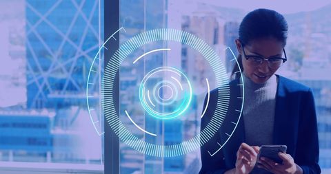 Modern businesswoman interacting with digital interface