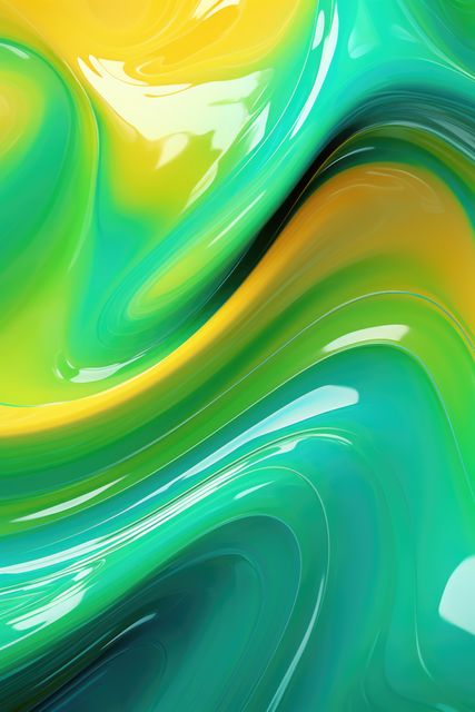 Vibrant abstract swirl featuring a blend of yellow, green, and blue fluid art. Ideal for creative design projects, tech backgrounds, modern web design, or artistic print pieces. Its colorful and dynamic aesthetic adds a lively touch to various applications.