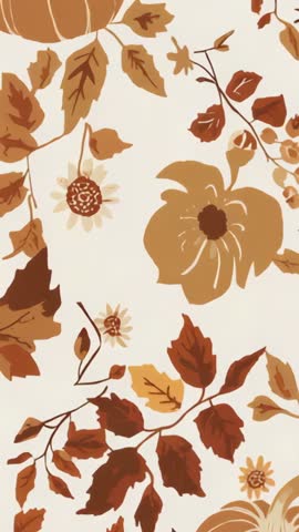 Looping Vertical Autumn Pattern with Pumpkins and Falling Leaves for Phone Wallpaper