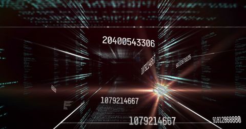 Visualization of data streams and numerical values generating a sense of high-speed connectivity and technology. Suited for concepts in digital transformation, fintech innovations, or modern computing. Perfect for illustrating financial markets, global networks, or technological advancements.